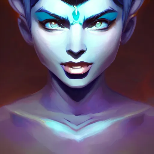 Image similar to portrait of shiva, blue skin, powerful and majestic look, mattepainting concept blizzard pixar maya engine on stylized background splash comics global illumination lighting artstation, sharp focus, lois van baarle, ilya kuvshinov, rossdraws