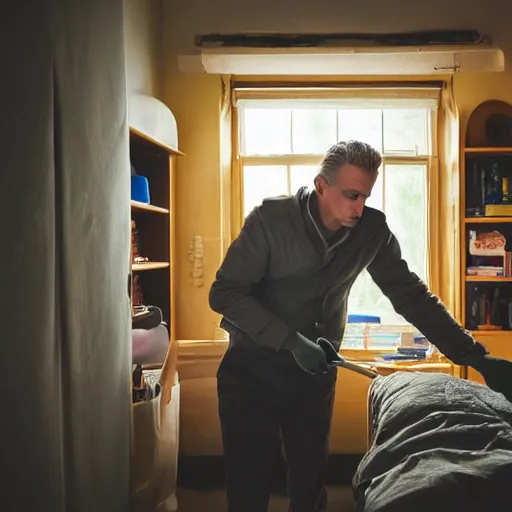 Image similar to photo of jordan peterson cleaning his room, very detailed, intricantely detailed, psychologist, 55mm photography, f/1.3