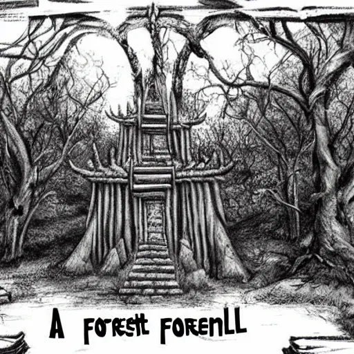 Prompt: a forgotten forest temple