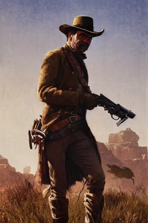 Prompt: Sean Connery as a character in a scene from red dead redemption, artstation, concept art, smooth, sharp focus, illustration, art by and greg rutkowski and alphonse mucha