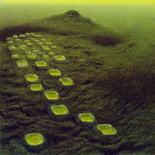 Prompt: landscape made of green jelly by Beksinski