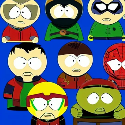 Image similar to Marvel's Avengers as South park characters, character art