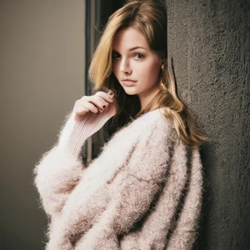 Image similar to beautiful woman in a fuzzy sweater