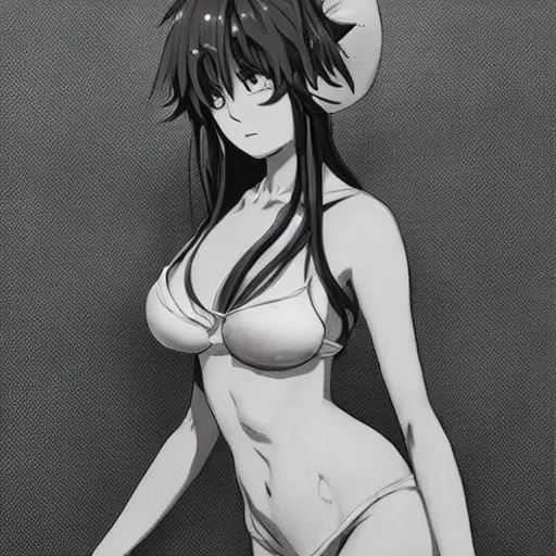 Image similar to the transfiguration of a anime girl in bikini, an ultrafine detailed painting by james jean, greyscale, behance contest winner, vanitas, angular, altermodern