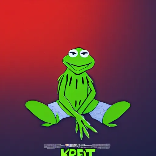 Image similar to Kermit the frog as a superhero, film poster, 4k