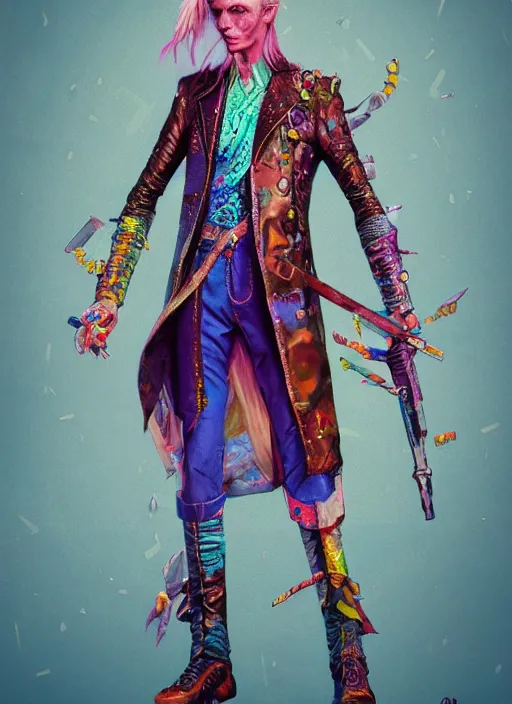 Image similar to detailed full body concept art illustration colorful pastel painting of a david bowie pirate in full intricate clothing, ultra detailed, digital art, octane render, 4K, dystopian, micro details