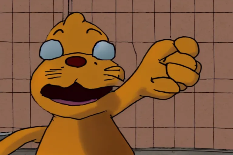 Image similar to garfield in SCP containment cell