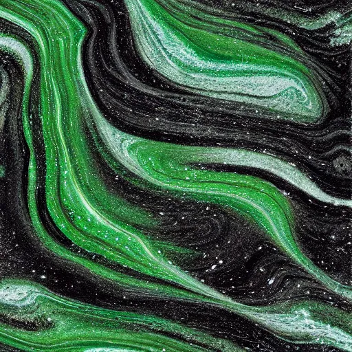 Prompt: beautiful liquid marble texture with oil bubbles and little twirls. harmonic black and green tones coloured abstraction. ultradetailed realistic art