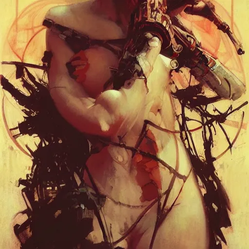 Image similar to cyberpunk, intricate, elegant, highly detailed, greg manchess, mucha, liepke, ruan jia, jeffrey catherine jones, ridley scott