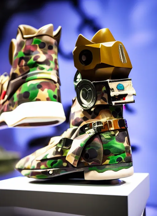 Image similar to hyperrealistic and heavy detailed product photo bape avant garde shoe of movie the fifth element, in front of white back drop, whole shoe is in picture, leica sl 2 5 0 mm, vivid color, high quality, high textured, real life