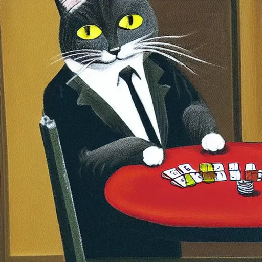 Prompt: a cat playing poker