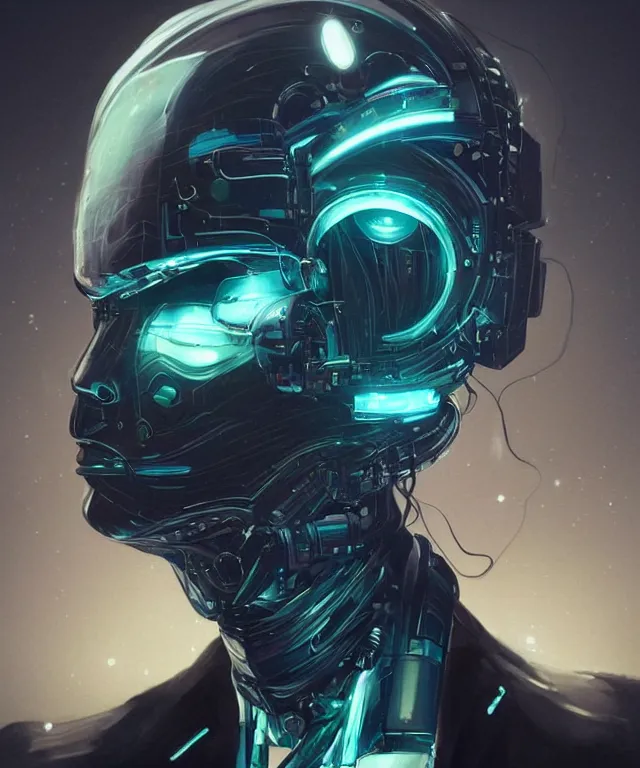 Image similar to a man turning into an Android portrait wearing a part cybernetic body, surrealism , scifi, intricate, elegant, sharp eyebrows, highly detailed cybernetic body, neon glowing eyes, digital painting, artstation, concept art, smooth, sharp focus, illustration, art by Artgerm and moebius and Peter Mohrbacher