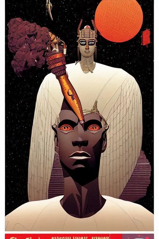 Prompt: poster artwork by michael whelan and tomer hanuka, a portrait of osiris, clean