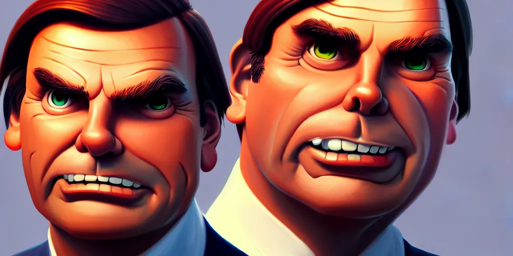 Prompt: low angle portrait of the president Bolsonaro, tepainting concept Blizzard pixar maya engine on stylized background splash comics global illumination lighting artstation lois van baarle, ilya kuvshinov, rossdraws