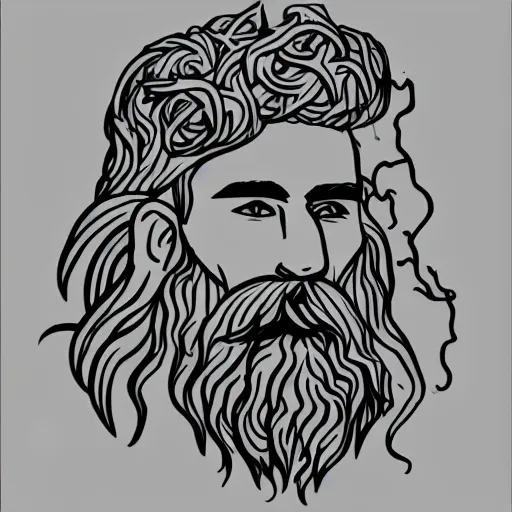Image similar to bearded male druid gray face pointy ears with vines as hair drawing