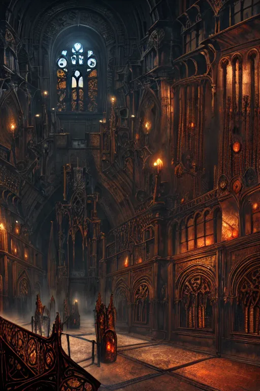 Image similar to steam necropolis, memento mori, gothic, neo - gothic, art nouveau, hyperdetailed copper patina medieval icon, stefan morrell, philippe druillet, ralph mcquarrie, concept art, steampunk, unreal engine, detailed intricate environment, octane render, moody atmospherics, volumetric lighting, ultrasharp, ominous, otherworldly