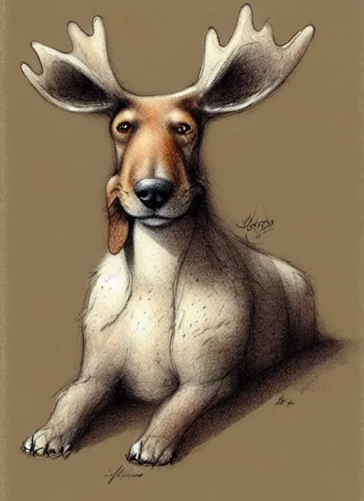 Image similar to cute dog moose, muted colors, by jean - baptiste monge