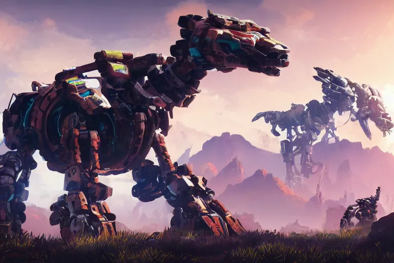 Image similar to shell - walker machine mecha animal beast robot of horizon forbidden west horizon zero dawn bioluminiscence global illumination ray tracing hdr fanart arstation by sung choi and eric pfeiffer and gabriel garza and casper konefal