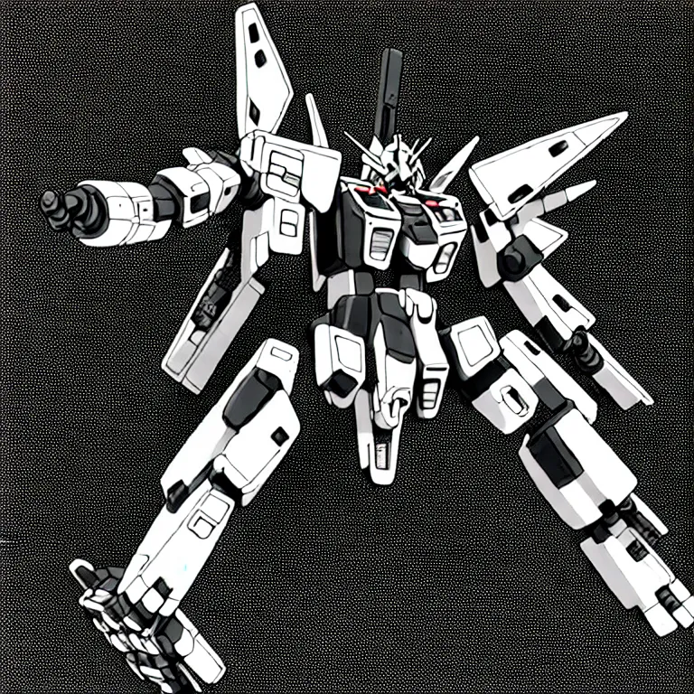 Image similar to a black and white drawing of gundam mech equipment space station, a microscopic photo by ernst haeckel, zbrush central, kinetic pointillism, intricate patterns, photoillustration