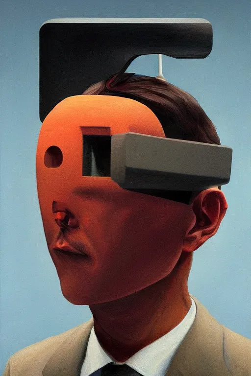 Image similar to satoshi nakamoto wearing oculus and bitcoin over his head edward hopper and james gilleard, zdzislaw beksisnski, higly detailed