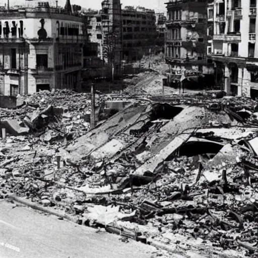 Image similar to A photo of a Madrid after a nuclear bomb in the Spanish Civil War