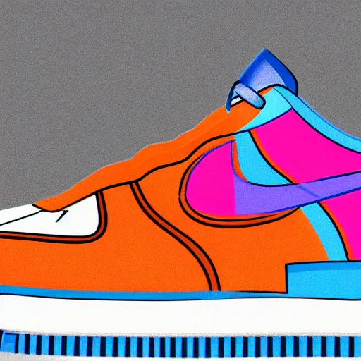 Prompt: retro futuristic colorful Nike Air Force 1 sneakers by syd mead