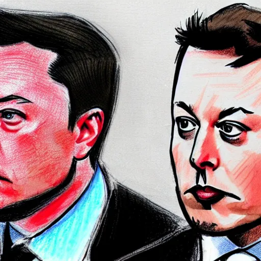 Image similar to courtroom sketches from the elon musk v twitter trial, the judge is a bluebird