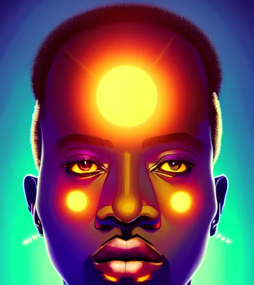 Image similar to symmetry!! african prince of technology, solid cube of light, hard edges, product render retro - futuristic poster scifi, lasers and neon circuits, dark skin man african prince, intricate, elegant, highly detailed, digital painting, artstation, concept art, smooth, sharp focus, illustration, dreamlike, art by artgerm