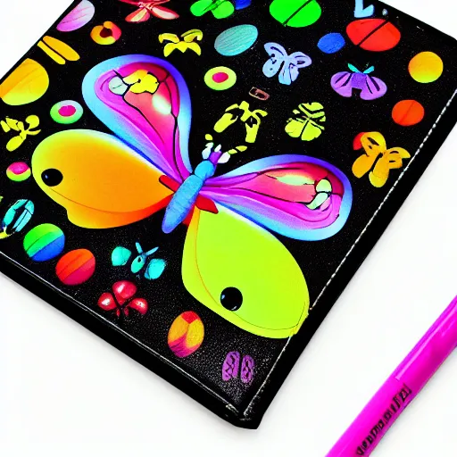 Image similar to lisa frank new school planner series, rainbow neon technicolor insects