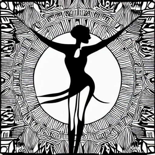 Image similar to a highly detailed vector illustration of a beautiful woman dancing with complex shading isolated on a black background, adobe illustrator, digital art