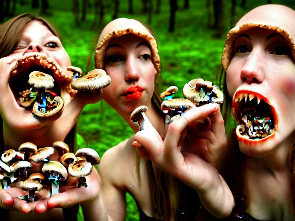 Prompt: human eating yourself with mushrooms