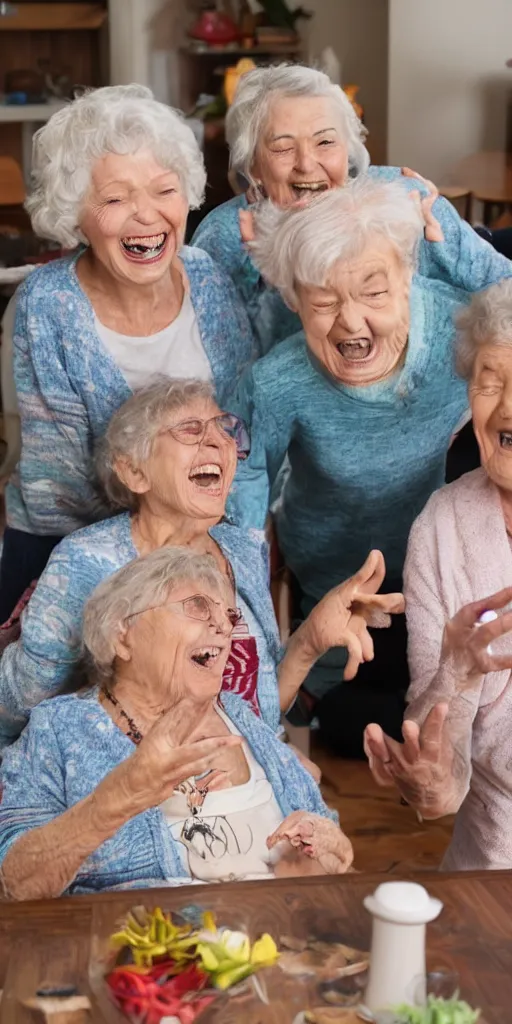 Image similar to laughing grandmas on magic mushrooms in the house