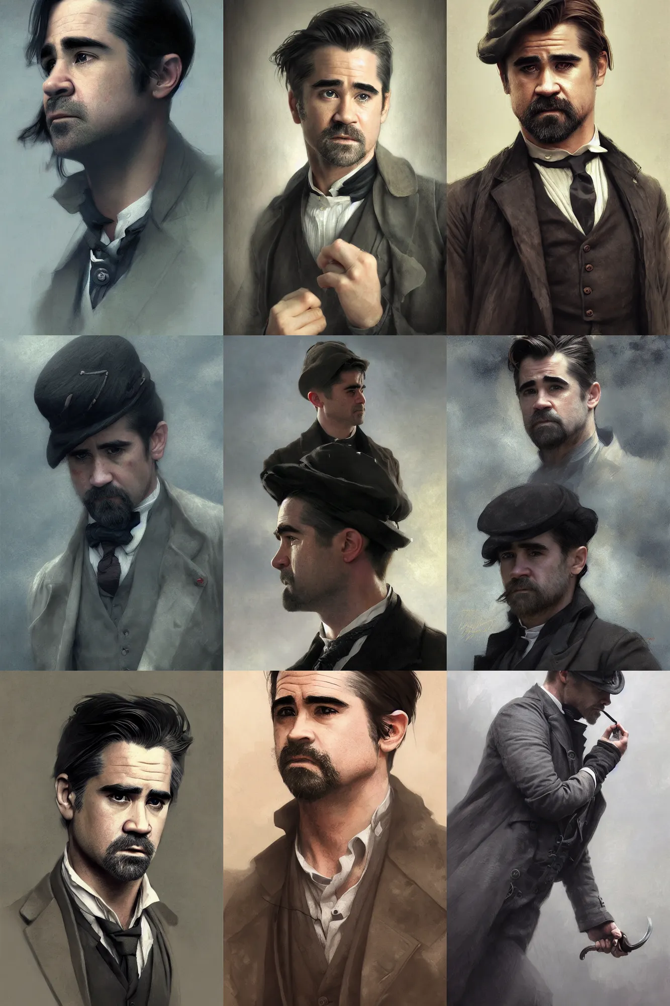 Prompt: depiction of Colin Farrell as a peaky blinders illustration by Ruan Jia and Mandy Jurgens and William-Adolphe Bouguereau, Artgerm, 4k, digital art, surreal, space dandy style, highly detailed, godsend, artstation, digital painting, concept art, smooth, sharp focus, illustration by Ruan Jia and Mandy Jurgens and William-Adolphe Bouguereau