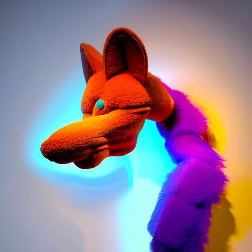 Image similar to : colorful abstract furry sculpture on the wall in modern architecture, cinematic lighting, hyper - realistic, detailed, render by c 4 d octane, unreal engine, 8 k 3 d render