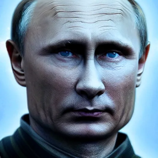 Image similar to Vladimir Putin in the style of a white walker from Game of Thrones