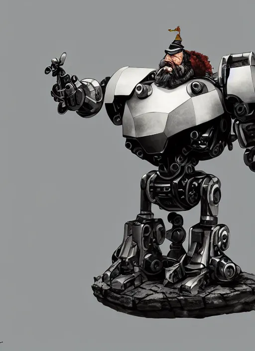 Image similar to dwarf fighter sitting in chair robot mech, exquisite details, black beard, white background, by studio muti