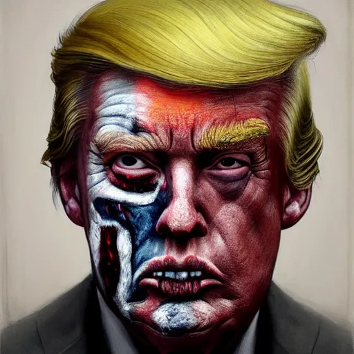 Image similar to painted portrait of donald j. trump as a zombie, 7 days to die zombie, fine art, soft light from the side, award winning, subtle earthy tones, intricate, elegant, sharp focus, cinematic lighting, digital painting, 8 k concept art, art by michael hussar, art by brom, art by z. w. gu, 8 k