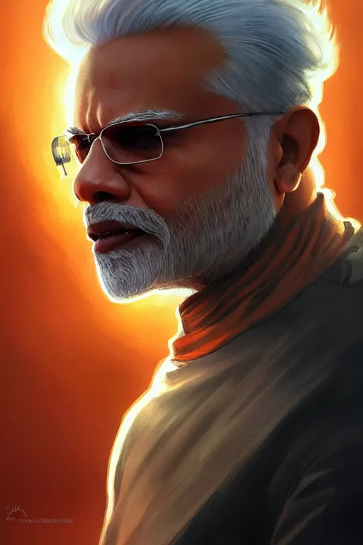 Image similar to Narendra Modi as Terminator, Narendra Modi hairstyle and beardstyle, full body realistic portrait, highly detailed, digital painting, artstation, concept art, smooth, sharp focus, illustration, cinematic lighting, art by artgerm and greg rutkowski and alphonse mucha