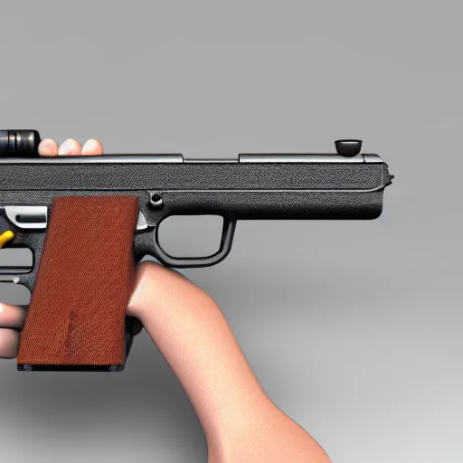 Image similar to a gun for people without hands, 3d render, 4k, ultra realistic
