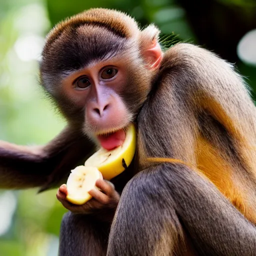 Prompt: brown monkey eating a banana, company logo