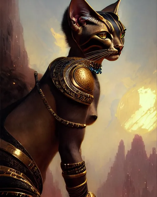 Image similar to fierce goddess bastet, fantasy character portrait, ultra realistic, concept art, intricate details, highly detailed by greg rutkowski, gaston bussiere, craig mullins, simon bisley