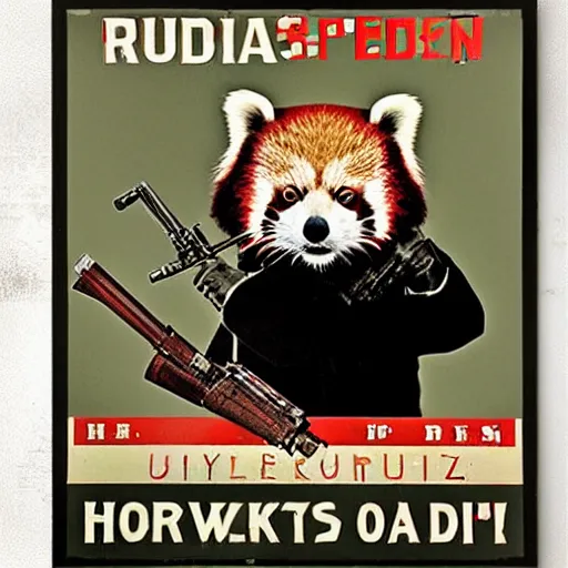 Prompt: red panda holding a rifle on a propaganda poster, hypnotic, historical pister, germany, world war, circa 1 9 3 9, stencil