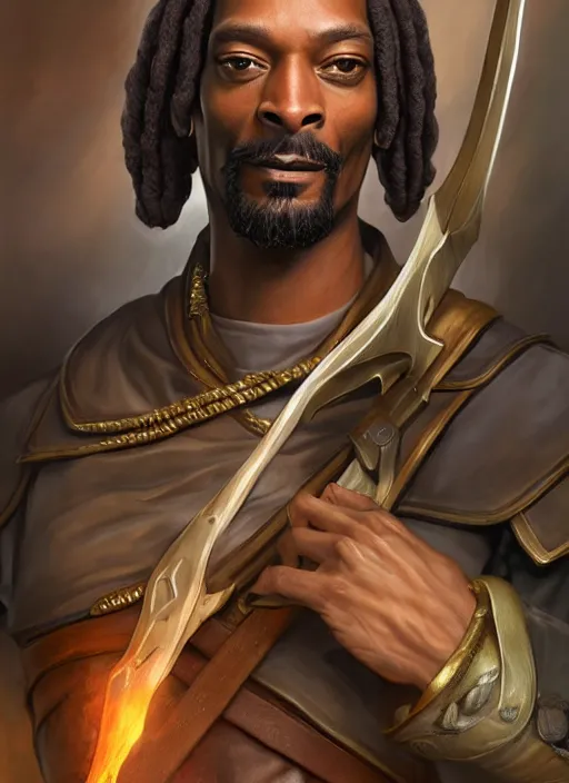 Image similar to snoop dogg as an archer, short beard, grumpy, Ivan Aivakovsky, Boris Vallejo, epic fantasy character art, D&D Concept Art, magic the gathering art, full length, ultra Realistic, Regal, Refined, Detailed Digital Art, Exquisite detail, post-processing, masterpiece, Cinematic Lighting, Unreal Engine, 8k, HD