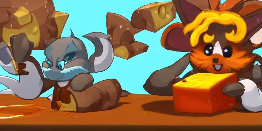 Image similar to a transformice character enjoying a cheese, transformice screenshot, unreal engine, trending on artstation