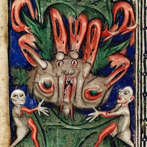 Image similar to grotesque creatures in the margins of old illuminated manuscripts