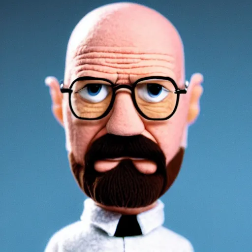 Image similar to walter white heisenberg as a muppet. highly detailed felt. hyper real photo. 4 k.