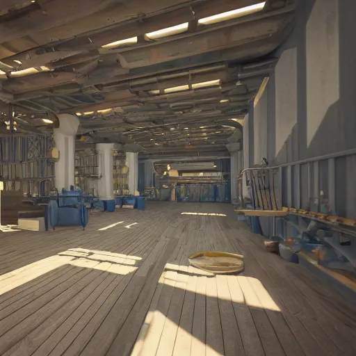 Image similar to a relaxing room in a tuna cannery, high quality, 8 k, architecture, symmetrical, harmonious, complementary colors, calm, high coherence, natural lighting, path traced, highly detailed, hyperrealistic, concept art, octane render, unreal engine 5, trending on artstation, beautiful, elegant