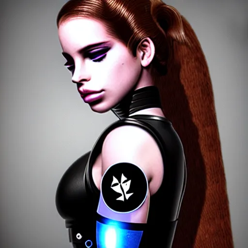 Prompt: young lady cyborg like lana del ray, bioorganic concept, beautiful face, full body,