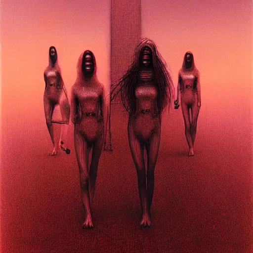 Prompt: charlies angels by beksinski and tristan eaton, dark neon trimmed beautiful dystopian digital art