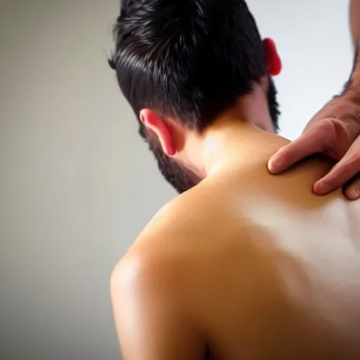 Prompt: close up of an osteopath massaging a patient's back, photograph